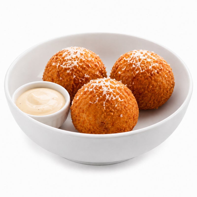 Golden crumbed arancini balls