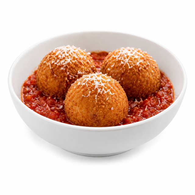 Golden crumbed arancini balls